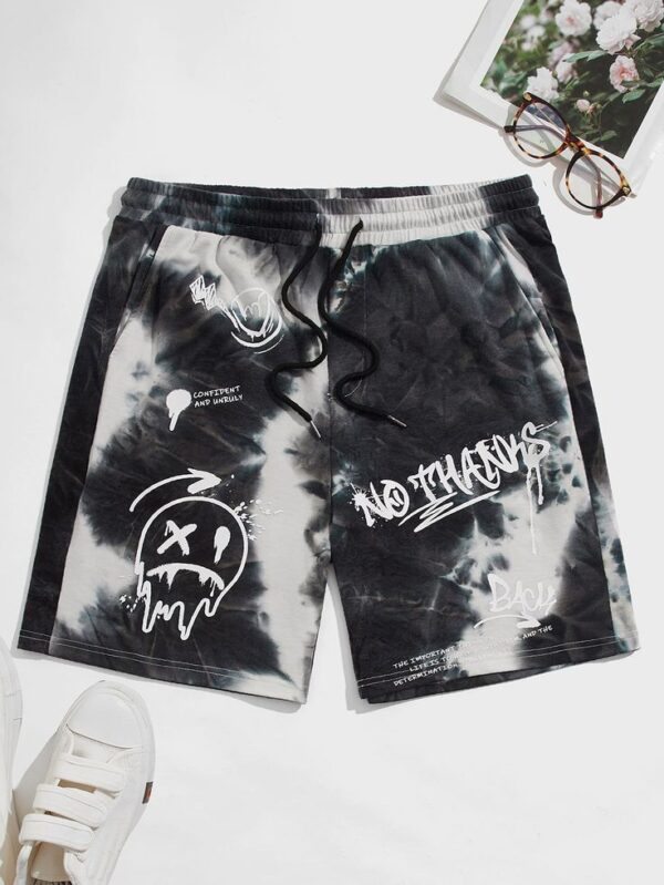 Men Cartoon and Letter Print Tie Dye Shorts