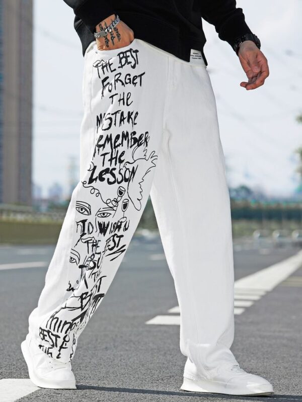 Men Slogan & Figure Leg Jeans