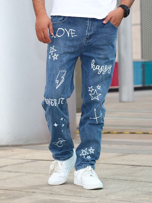 Men Star & Letter Jeans